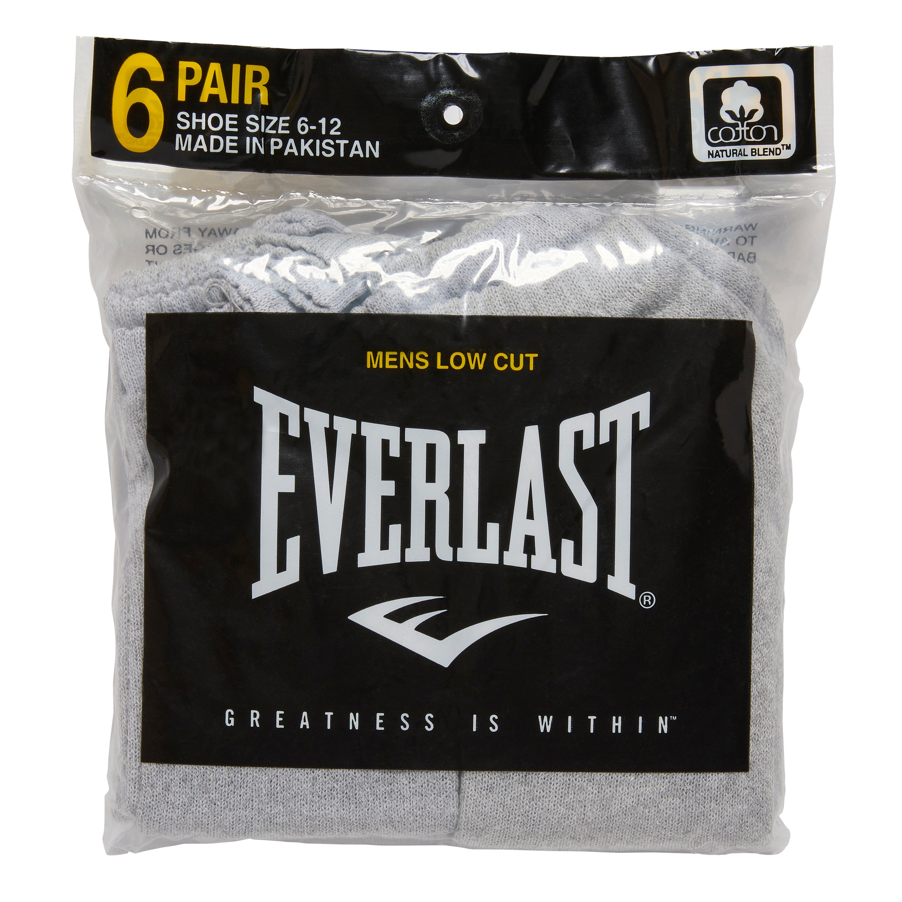 6pk. Everlast Men's Socks Grey Athletic Low Cut Socks Size 10-13